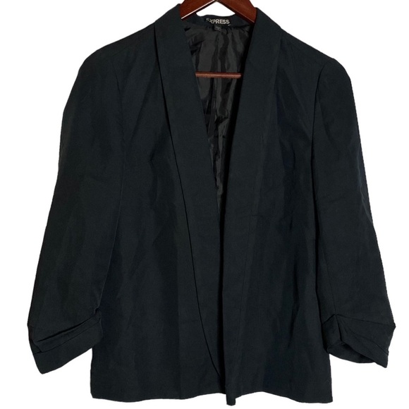 Express Black Lined Long Sleeve Open Front Folded Sleeves Blazer 2 - Picture 1 of 14